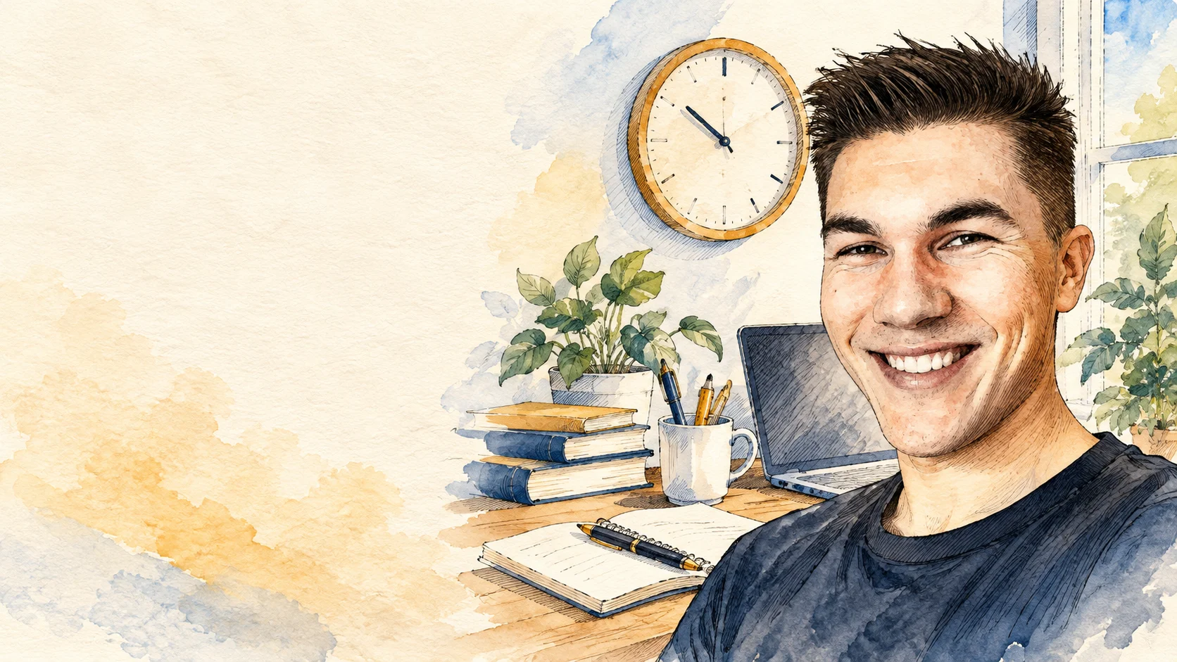 CCIE vlog #05 – jak znaleźć czas na naukę? — ilustracja tuszem i akwarelą
