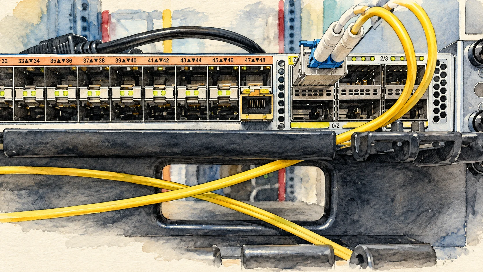 Jak się przygotować do CCNA? Część 2 – labowanie — ilustracja tuszem i akwarelą