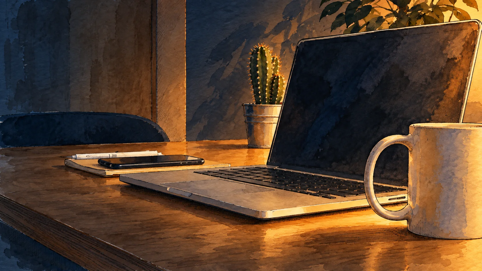 5 cech, które łączą Cisco i Apple — ilustracja tuszem i akwarelą