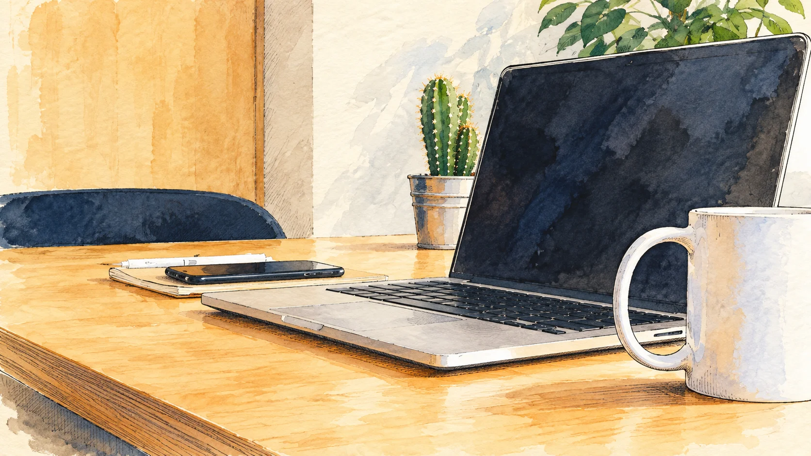 5 cech, które łączą Cisco i Apple — ilustracja tuszem i akwarelą