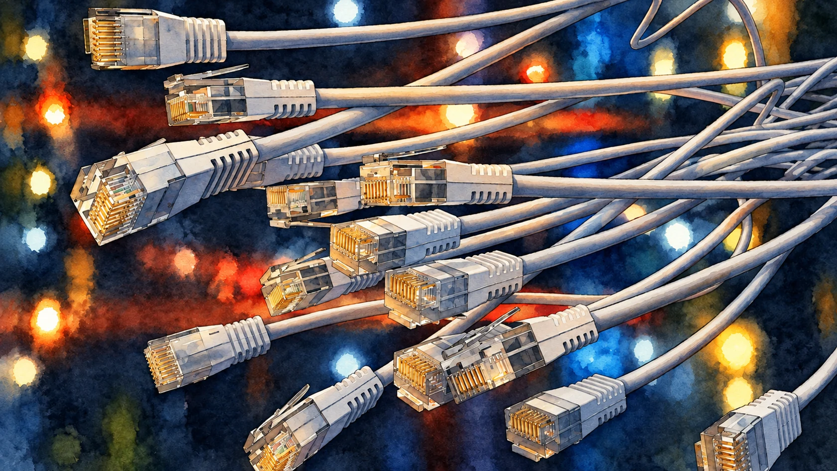 Ilustracja tuszem i akwarelą na podstawie oryginalnej okładki: DHCP dla IPv4 – czym jest i jak działa?