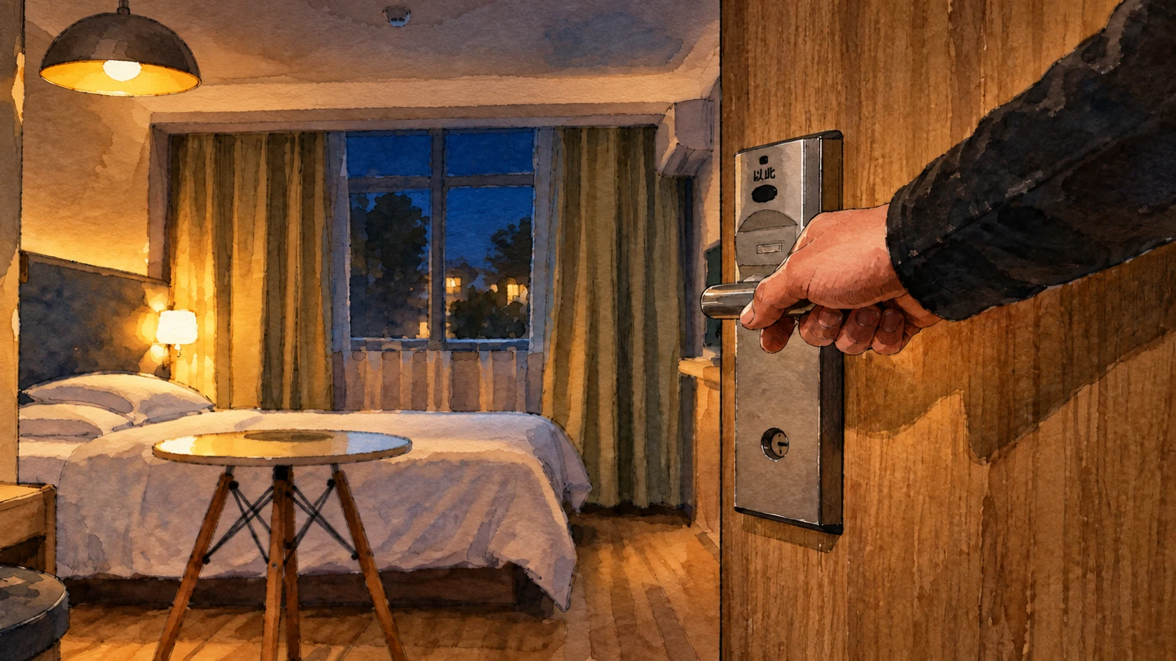 Ilustracja tuszem i akwarelą na podstawie oryginalnej okładki: Guest Wi-Fi – koncepcja i architektura