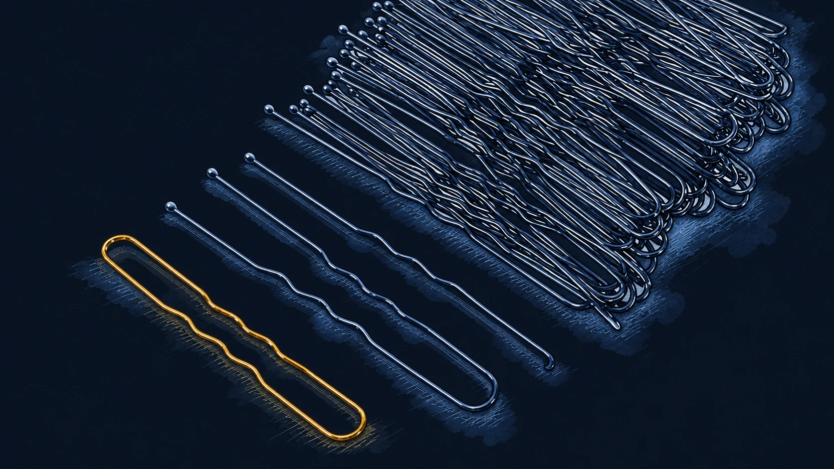Ilustracja tuszem i akwarelą na podstawie oryginalnej okładki: Hairpinning w teorii – przegląd technologii