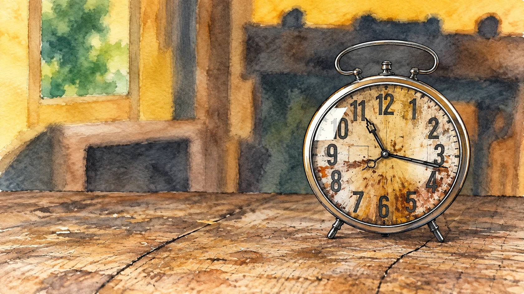 Ilustracja tuszem i akwarelą na podstawie oryginalnej okładki: Najwyższy czas na zapoznanie się z Network Time Protocol!