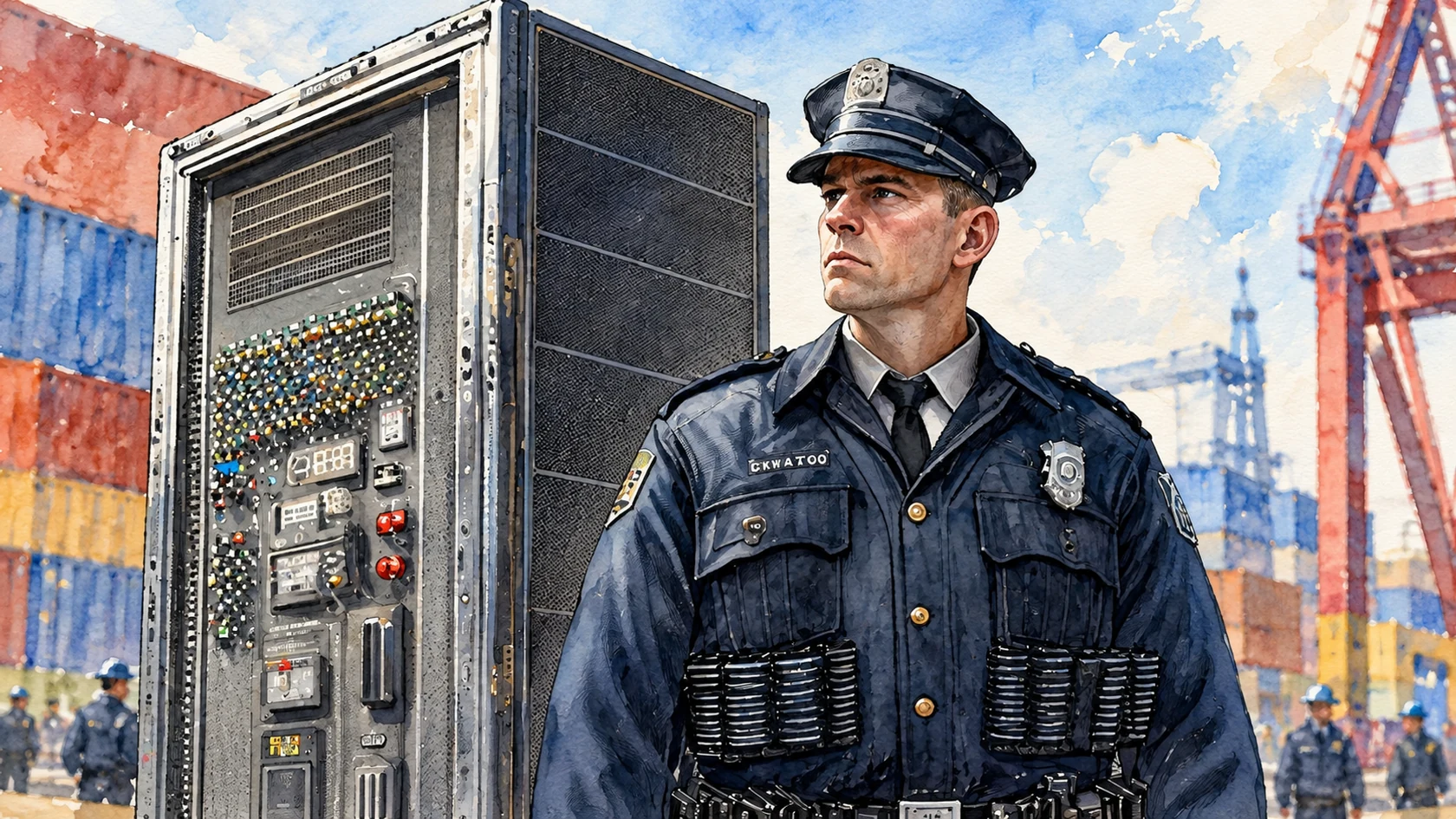 Ilustracja tuszem i akwarelą na podstawie oryginalnej okładki: Port Security – zasada działania i konfiguracja