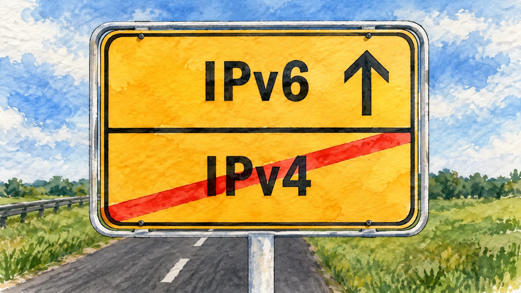 Ilustracja tuszem i akwarelą na podstawie oryginalnej okładki: Po co nam IPv6?