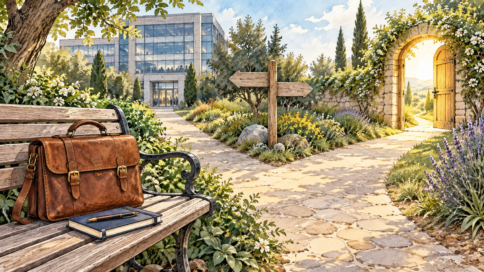 Kiedy rozważyć zmianę pracy? — ilustracja tuszem i akwarelą