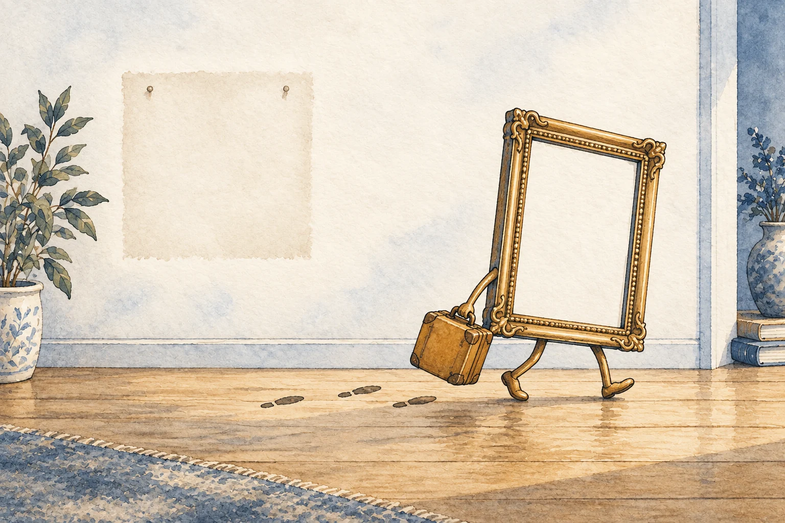 Ilustracja zastępcza: Pusta ramka odchodzi z walizką